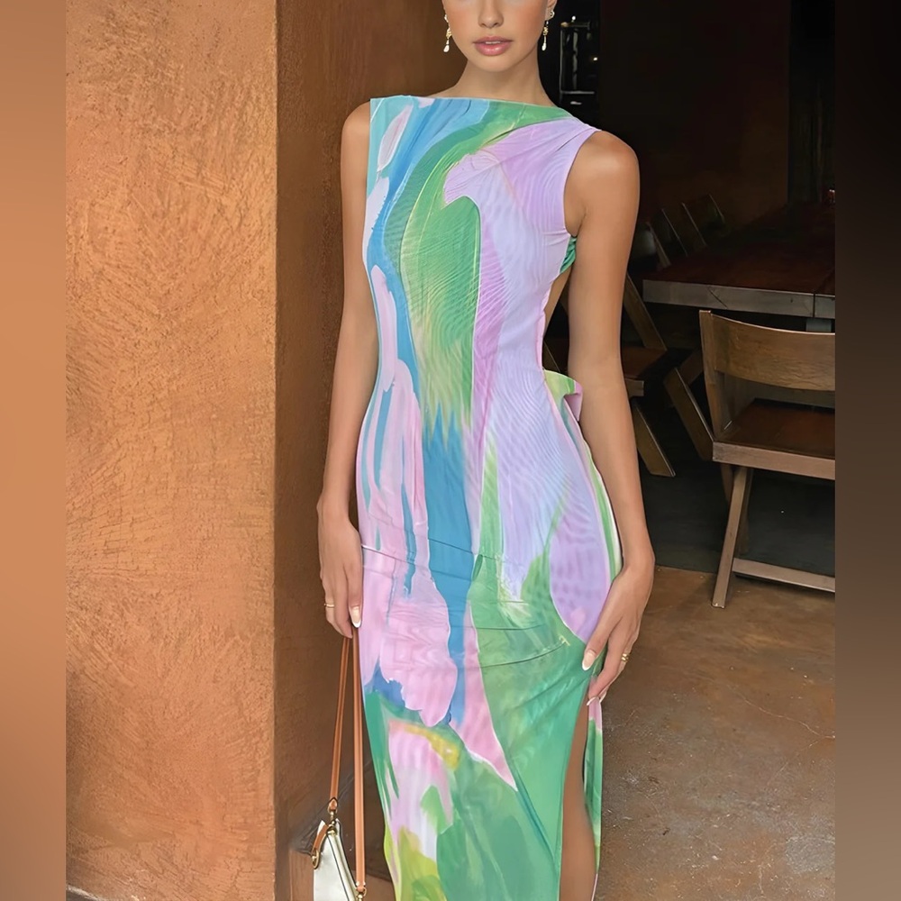 #75 NWT Monet Garden Print Sleeveless Long Dress Commense Size S